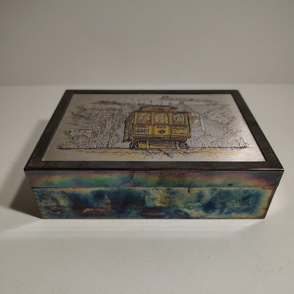 Vintage Reed & Barton Damascene Silverplate Trinket Box Gump's SF Trolley Train - Picture 5 of 12